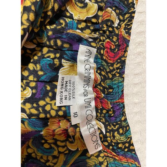 VTG Anne Crimmins for Umi Collections Black Floral Pleated Silk Skirt Set Med 10 - Picture 8 of 16